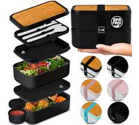 KARRICO Double Premium Bento Box Adult, 67 fl oz BPA-Free - Black Stackable Lunch Box with Leak-Proof Lids & Dividers, Perfect for Meal Prep, Lunches & Portion Control
