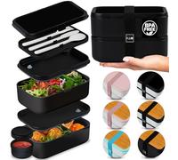 KARRICO Double Premium Bento Box Adult, 67 fl oz BPA-Free - Black Stackable Lunch Box with Leak-Proof Lids & Dividers, Perfect for Meal Prep, Lunches & Portion Control