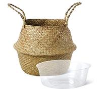 Karriter Plant Basket with Liner, Woven Seagrass Belly Baskets, Decorate,Storage Laundry Picnic Grocery Straw Bag
