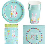 Karrma 25 Piece Happy Easter Tableware Set -12 Napkins-6 Cups-1 Table Cover-6 Plates Tableware - Paper Partyware Perfect for The Easter Celebrations and Parties