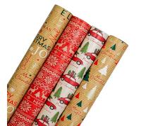 Karrma Ltd. 4 x 4M Christmas Wrapping Paper Roll Traditional Tartan Reindeer -Perfect for Christmas, Festival, Gift and Festive Decoration