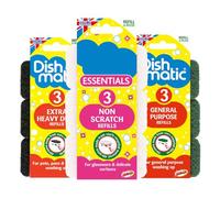 Karrma Ltd. 9 Pack Washing Up Brush Refill Heads, Dish Sponge Refills with Non Scratch, General Purpose & Heavy Duty Scourer Pads, Replacement Kitchen Cleaning Pads for Dishes Pots Pans Cookware