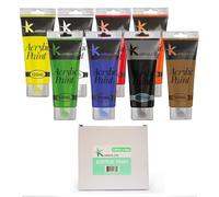 Karrma Ltd Acrylic Paint Set 8 Tubes 120ml Each of Assorted Colour Black - Blue - Brown - Green - Orange - Red - White - Yellow Multi-Surface Paints for Canvas, Paper & Crafts Non-Toxic