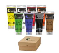 Karrma Ltd. Acrylic Paint 8 Tubes of Assorted Colour - 120ml Tubes Black,Blue,Brown,Green,Orange,Red,White,Yellow.Suitable for use on paper/canvas/card/board/wood etc