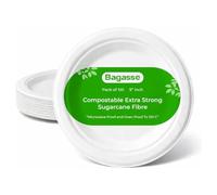 Karrma Ltd. Bagasse Plates 9 Inch Pack of 100 Compostable Sugarcane Dinner Plates Heavy-Duty, Microwave & Oven Safe up to 120°C, Eco-Friendly Disposable Tableware