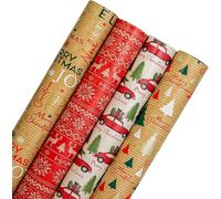 KARRMA LTD. Christmas Wrapping Paper Roll 4 x 4M Kraft Traditional Festive Gift Wrap - Perfect for Christmas, Festival, Gift and Festive Decoration