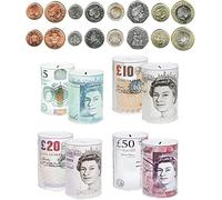 Karrma Ltd. Money Tin Pound Notes Design (10.2-15cm) | Metal Money Saving Box for Coins & Cash | Printed Banknote Design £5 £10 £20 £50 | Secure Piggy Bank | Assorted Random Style