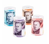 Karrma Ltd. Money Tin Pound Notes King Design (10.2-15cm) | Metal Money Saving Box for Coins & Cash | Printed Banknote Design £5 £10 £20 £50 | Secure Piggy Bank | Assorted Random Style