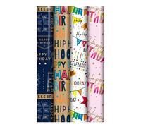 Pack of 4 x 3M Happy Birthday Gift Wrapping Paper roll - Perfect for Birthday, Festival, Party or Wedding Gift and Festive Decoration