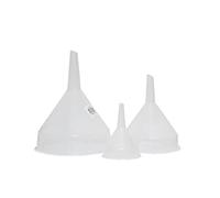 KARRMA ® SET OF 3 CLEAR PLASTIC FUNNEL 8cm,14 cmAND 18cm Clear Plastic Funnel l Essential Oils Filling Bottle Funnel Science Laboratory Liquid Filtering Funnel ETC