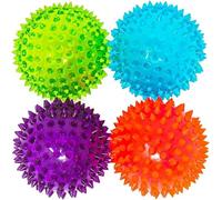 Karrma Ltd. Set of 4 Spiky Bounce Balls 6.5 CM - Sensory Light Up Balls - Disco Balls with Light, Squishy Stress Relief Fidget Squeezy Spikey Ball Toy Specially for Kids Party Bag Fillers