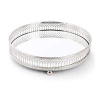 Karrma Mirror Glass Metal Decorative Candle Plate Tray 15cm - Silver Antique Style Tealight & Centrepiece Display Tray for Candles, Perfume & Home Décor