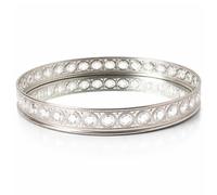 Karrma Oval Mirror Glass Metal Decorative Tray 28cm - Silver Centrepiece Display Tray for Candles, Perfume & Home Décor
