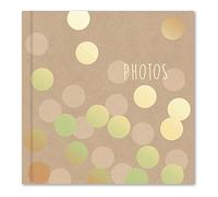 KARRMA | Photo Album with 200 Photo pockets Suitable for photos size 6" x 4" (15cm x 10cm) Memo Section a Stiff Backed Padded Cover Inside Contains Slip in Pockets - Kraft Gold Spots