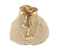 Karrmas Ethnic Silk Potli Bags for Shagun Gifting | Elegant Hand Clutch for Women | Ideal for Weddings & Festive Occasions | Gold