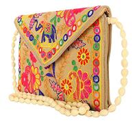 Karrmas Jaipuri Rajasthani Handmade Clutch Bag with Embroidery and Mirror Work - Stylish Sling Bag for Women - Dimensions: 22X16 Cm