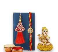 Karrmas Lumba Rakhi with Laddu Gopal Showpiece Gift Combo for Brother and Bhabhi - Floral Rakhi Gift for Sister-in-Law with Krishna Showpiece