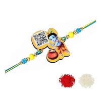 Karrmas Stylish Shri Krishna Kids Rakhi with Roli Chawal, Greeting Card, and Scannable Spotify Song Link QR Code