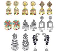 KARRMAS Traditional Chandbali Jhumki Earrings Set - 8 Pairs of Handcrafted South Indian Earrings for Women