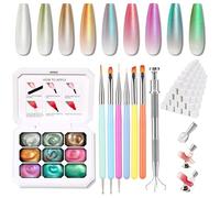 Karroy Christmas Pearl Gel Nail Polish, 9 Colors Glitter Ombre Gel Polish Palette Pat Paint Aurora Mermaid Gold Silver Green Pink Sparkle Reflective Holographic, 100Sponges 6Brushes 1Grabber (Set 12)