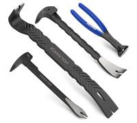 KARRYTON 4-Piece Heavy-Duty Pry Bar Set - 12" & 10" Utility Claw Pry Bars, 15" Flat Pry Bar, 8" End Cutting Pliers | CR-V Steel Nail Remover Tools with Hammer-Function & Ergonomic Grip