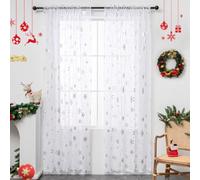 Karseteli Christmas Sheer Curtains for Living Room, Luxury Snowflake Silver Foil Print Sheer Curtains, Rod Pocket Window Drapes Decorations for Bedroom and Home Decor, 2 Panels White 52W x 72L