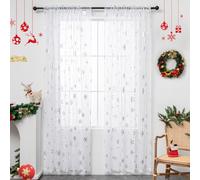 Karseteli Christmas Sheer Curtains for Living Room, Luxury Snowflake Silver Foil Print Sheer Curtains, Rod Pocket Window Drapes Decorations for Bedroom and Home Decor, 2 Panels White 52W x 95L