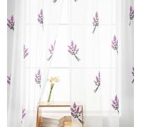 Karseteli Floral Sheer Curtains Embroidered Lavender Patterned Semi-Sheer Curtain 96 Inches Long 2 Panels Rod Pocket Spring Voile Drapes for Living Room, Bedroom(W52 x L96 Inch, White&Purple)