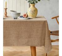Karseteli Natural Linen Rectangle Tablecloth, Slubby Textured Lightweight Table Cloth 60 x 102 Inch, Water Resistant Stain Resistant Farmhouse Burlap Table Cover for Kitchen Dining Room, Light Brown