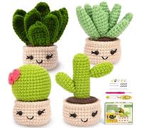 Karsspor Crochet Kit for Beginners, 4 PCS Succulents Crochet Kit
