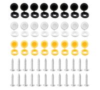 Karsum 48PCS Car Number Plate Screws and Caps Kit - Stainless Steel License Plate Fixing Kit with 24 Screws + 24 Decorative Caps (8 Black/8 White/8 Yellow) - Rust-Proof Registration Plate Fasteners