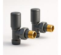 Kartell K-Rad Angled Modern Radiator Valve 15mm, Anthracite Grey, Pair, For Radiators & Towel Rails