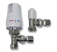 Kartell Thermostatic Radiator Valve TRV + Lockshield Angled 1/2" x 15mm White