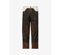Kartik Research Mens Ecru/em/orange Work Mid-rise Tapered-leg Regular-fit Cotton and Wool-blend Trousers S