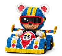 Karting Bear Micro Building Blocks Set (6850 Pieces), DIY Racing Bear Model Kit for Adults & Teens 14+, Collectible Brick Display Model, Creative Construction Gift 38X25X21