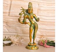 Kartique Brass Ardhanarishvara Statue, Murti Depicting Shiva & Parvati Unity, 8.5 Inch, Golden Color, Spiritual Decor for Harmony & Balance