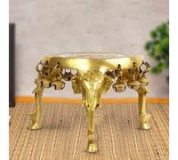 Kartique Brass Stand for Bhagwan Idol Chowki Stool for Murti Corner Table with Hanging Bell for Showpiece Gold Color Height 5 Inch