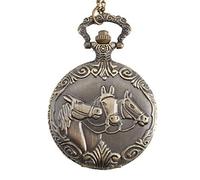 Kartique Embossed with Horses on Cover, Roman Number Dial Analogue White Dial Full Hunter Pocket Watch with Chain and Wooden Box - HOR30001