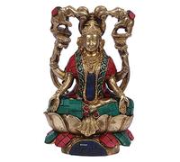 Kartique Goddess Maa Laxmi Idol Gajalakshmi Brass Statue Sitting on Lotus Two Auspicious Elephants Pour The Waters of Fertility Over Lakshmi for Home Decor Good Luck Vastu Remedy Multi Color 7 Inch