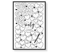 Karto 60th Birthday Signature Board for Party - Party Supplies, Guest Book, Or Card Alternative - Signing Board for Party - Poster Size 11x17 (Unframed) - Heart Black