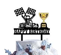Karts Race Birthday Cake Topper Go Karting Cake Decor Go Kart Theme Cake Decoration Race Flags Cake Ornament Racing Car Checkered Flag Birthday Cake Topper