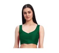 Kartutva Women's Readymade Sleeveless Saree Blouse Indian Designer Solid Choli Crop Top, Green, S