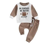 Karuedoo Toddler Baby Boys Girls Football Outfit On Sundays We Watch Football with Daddy Sweatshirt Pants Set 2 Pieces Fall Clothes, White coffee, 18-24 Monate