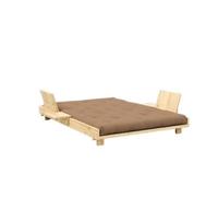 Karup Social Sofa Bed With 2 Backrests, Side Tables & Mattress 140x200 Clear Lacquered Pine/755 Mocca
