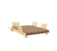 Karup Social Sofa Bed With 4 Backrests, Side Tables & Mattress 140x200 Clear Lacquered Pine/755 Mocca