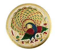 Karwa Chauth/Karva Chauth Decorative Puja Thali Platter with Beautiful Peacock Design for Hindu Temple Rituals, Mandir Accessory - Diwali Gift,Pujan, Deepawali Karwachauth Indian Gift Items