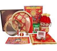 Karwa Chauth Pooja Thali Set Combo (Decorated Thali, Chalni, Lota and Shagun Envelope with Pooja Accessories) - Karwa Chauth Thali Gift Set for Wife Daughter and Daughter-in-Law.