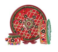 Karwa Chauth Set Karva Chauth Thali Indian Pooja Puja Kalash Lota Chalni Channi Diya Karwachauth Diwali Traditional Combo Multicolour Decorative Husband Wife Festival Gift (Full Set - Design 7)
