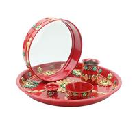 Karwachauth Pooja Thali Puja Plate Decorative Steel Thali with Kalash & Channi Chalani Essential Articles Ritual Wedding Indian Traditional Navratri Festival Decorations (Thali Size-11")