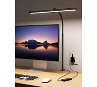Kary LED Desk Lamp with Clamp, 15.7" Wide Desk Lamps for Office, Table Desk Light, Eye-Caring 5 Level Brightness & Color, Architect Lamp for Working,Reading,Crafting,Study, Black